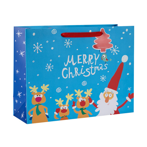 Bolsa de regalo de papel de lujo Merry Christmas con 4 diseños surtidos en Tongle Packing