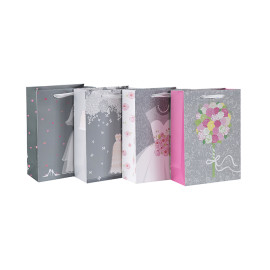 Bolso de papel de lujo del regalo de boda de la cartulina blanca del diseño simple de la venta caliente con 4 diseños clasificados en embalaje de la llave