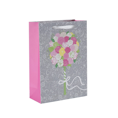 Heißer Verkauf Einfaches Design Weiß Karton Phantasie Papier Hochzeitsgeschenk Tasche mit 4 Designs Assorted in Tongle Verpackung