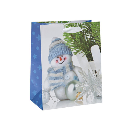 Bonita bolsa de papel de regalo de decoración impresa de Navidad con 4 diseños surtidos en embalaje de llave