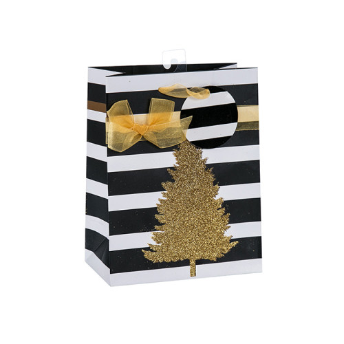 La venta caliente de la Navidad del diseño de lujo recicla las bolsas de papel del regalo al por mayor con 4 diseños clasificados en embalaje de la llave