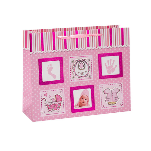 Bolso de papel lindo del regalo del diseño de la foto del bebé con la manija de la cinta en el embalaje de la llave