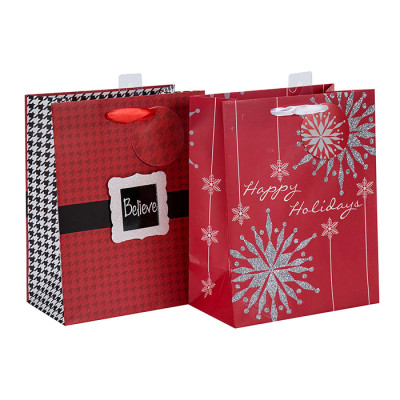 Vente chaude excellente qualité papier de Noël sac à provisions en vente avec 2 conceptions assorties en emballage de Tongle