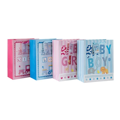 Fancy Design Handle Baby hecho a mano Cute Custom Bolsa de papel diario con 4 diseños surtidos en embalaje de Tongle