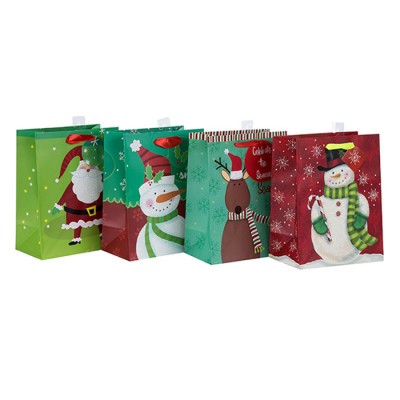 Date de Vente Supérieure Qualité Fantaisie Conception Papier De Noël Cadeau Sac avec 4 Dessins Assortis en Tongle Emballage