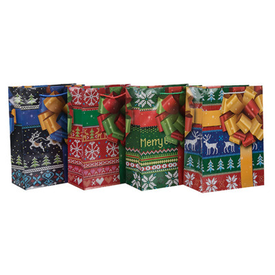 Sacs faits main de papier de Noël faits main de style attrayant de vente d'usine avec 4 conceptions assorties dans l'emballage de Tongle