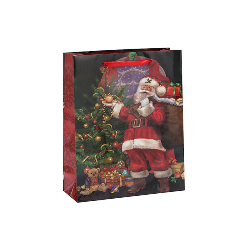 カスタムオフセット印刷マットラミネートクリスマスペーパーギフトバッグトングパッキング
