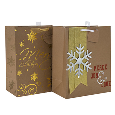 Nouvelle Arrivée Style Attrayant Papier Sac De Noël en vente avec 2 Dessins Assortis en Emballage Tongle