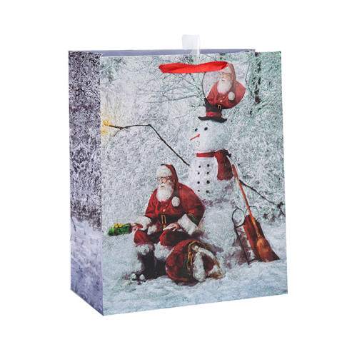 2018 Christmas Fancy Design Crafts Bolsa de papel impresa con diferentes tamaños con 3 diseños surtidos en embalaje de palanca