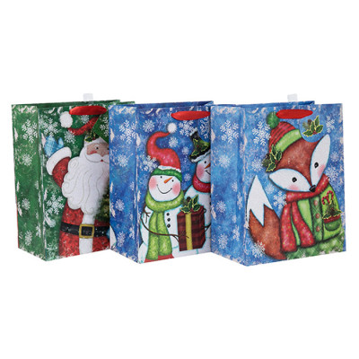 Dernier sac de paquet de papier de cadeau de Noël décoratif de qualité excellente avec la taille différente avec 3 conceptions assorties dans l'emballage de Tongle