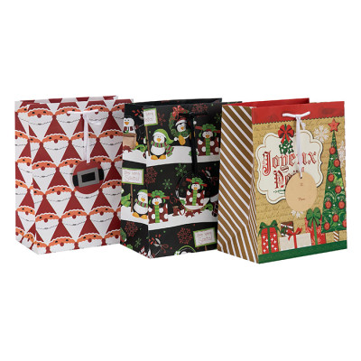 Sacs faits sur commande de cadeau de Noël d'impression offset faite sur commande en gros avec l'étiquette de papier dans l'emballage de Tongle