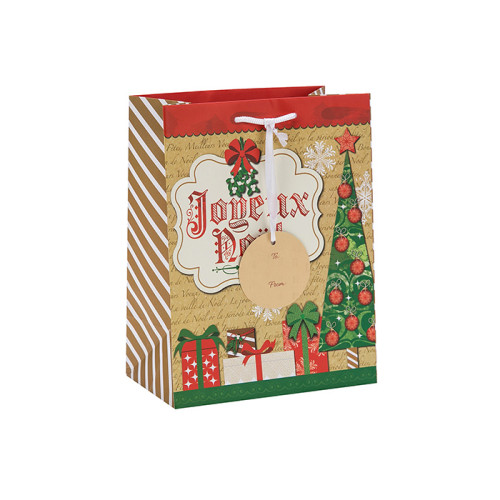 卸売カスタムオフセット印刷T​​erryle Packingで紙タグ付きメリークリスマスギフトバッグ