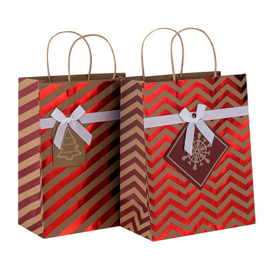 De haute qualité décorative estampage à chaud Noël Brown Kraft papier cadeau sac en Tongle emballage