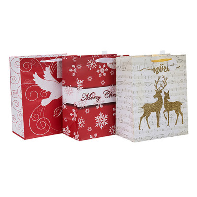 紙袋カスタムプリントロゴギフトバッグ3種類のデザインと異なるサイズのクリスマスペーパーバッグTongleパッキングで盛り合わせ