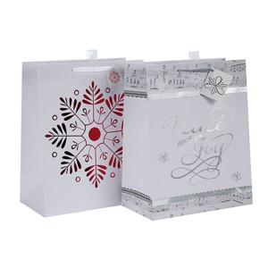 Weihnachtspapiertüte Drawstring Geschenktüte Großhandel mit unterschiedlicher Größe mit 2 Designs Assorted in Tongle Verpackung