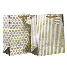 Custom Ribbon Griff Ausgezeichnete Design Papiertüte mit unterschiedlicher Größe mit 2 Designs Assorted in Tongle Verpackung