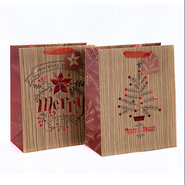 Портативная рождественская подарочная упаковка Красивая бумажная сумка для печати с разным размером с 2 дизайнами в ассортименте