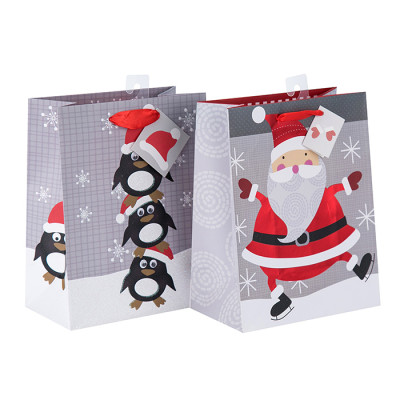 Nouveau sac de papier imprimé de métiers d'art de Noël avec la taille différente avec 2 conceptions assorties dans l'emballage de Tongle