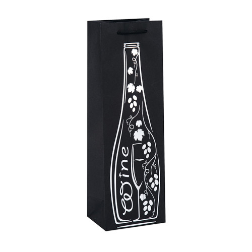 Bolso de empaquetado impreso vino de encargo del vino de papel negro con el sellado caliente en el embalaje de la llave