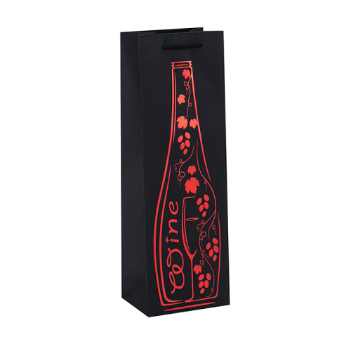 Kundenspezifisches Logo druckte schwarzen Papierwein-Verpackentasche mit dem Heißprägen in der Tongle-Verpackung