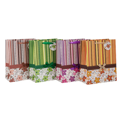 Benutzerdefinierte gedruckt täglichen Verpackung Papiertüte mit Fallumbau mit unterschiedlicher Größe mit 4 Designs in Tongle Verpackung sortiert