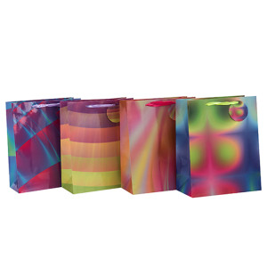 Recycelbare Top-Qualität Custom Design Papier Geschenktüten mit Hang-Tag mit unterschiedlicher Größe mit 4 Designs Assorted in Tongle-Verpackung