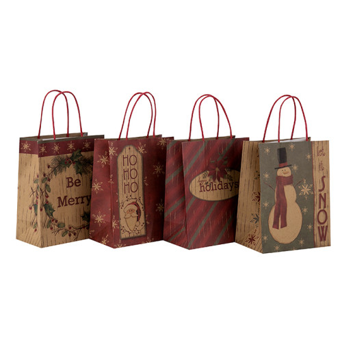 Großhandelsgewohnheits-Weihnachtsbraune Kraftpapier-Einkaufsgeschenk-Papiertüte mit Griffen in der Tongling-Verpackung