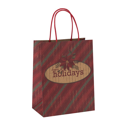 Bolsa de papel al por mayor del regalo de las compras de Brown Kraft de la Navidad con las manijas en el embalaje de la llave