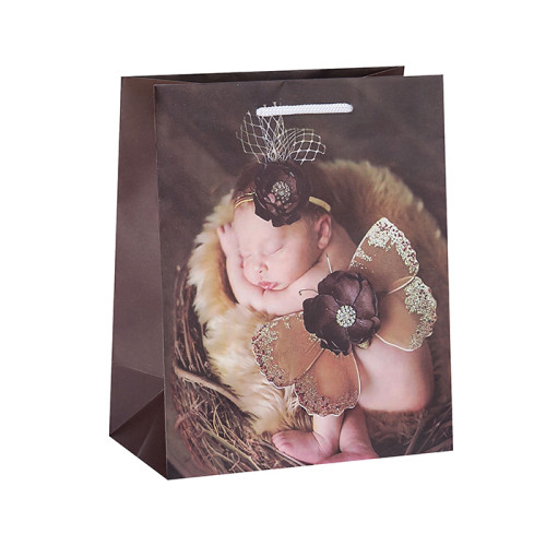 Bolso de papel de lujo decorativo de Brown del regalo del bebé de la impresión en el embalaje de la llave