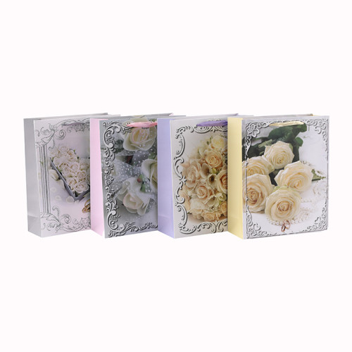 Benutzerdefinierte gedruckt Blumenmuster verschiedene Größen Papier Geschenktüte mit 4 Designs in Tongle Verpackung sortiert