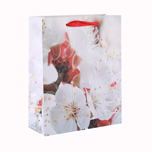 高品質の花様々なサイズTongle Packingに盛り込まれた4つのデザインのキラキラリボンハンドルペーパーギフトバッグ