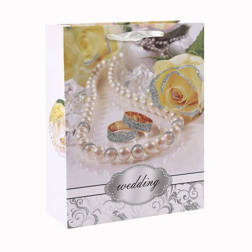 Weiße Pappblumen-romantische Art-Funkeln-Geschenk-Papiertüte mit 4 Entwürfen sortierte in der Tongle-Verpackung