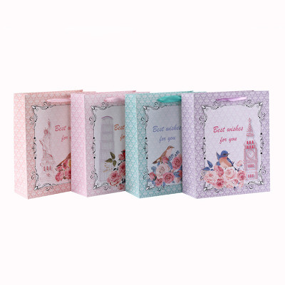 Mis mejores deseos para ti Bolsa de papel de regalo estilo flor y pájaro con 4 diseños surtidos en embalaje de palanca