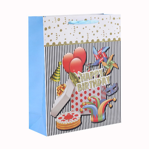 Benutzerdefinierte verschiedene Größen 4C Geburtstagsgeschenk Papiertüte mit 4 Designs Assorted in Tongle Verpackung