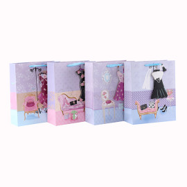 Sac de papier de cadeau de luxe décoratif personnalisé de 3D et de paillettes avec 4 conceptions assorties dans l'emballage de Tongle