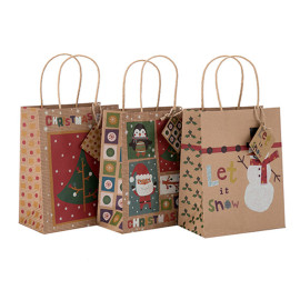 Großhandel Recycling Carry Geschenk Shopping Benutzerdefinierte Größe Papiertüten mit unterschiedlicher Größe mit 3 Designs Assorted in Tongle Verpackung