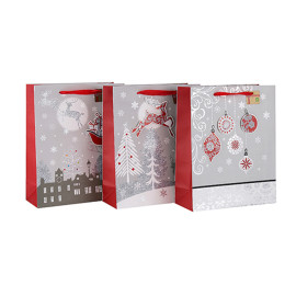Haute qualité personnalisé tailles impression papier cadeau sac de Noël avec différentes tailles avec 3 dessins assortis en Tongle emballage