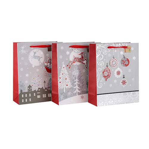 Bolso personalizado de la Navidad del papel del regalo de la impresión en color de los tamaños de alta calidad con diverso tamaño con 3 diseños clasificados en embalaje de la llave