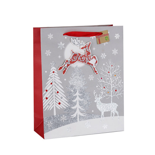 Bolso personalizado de la Navidad del papel del regalo de la impresión en color de los tamaños de alta calidad con diverso tamaño con 3 diseños clasificados en embalaje de la llave