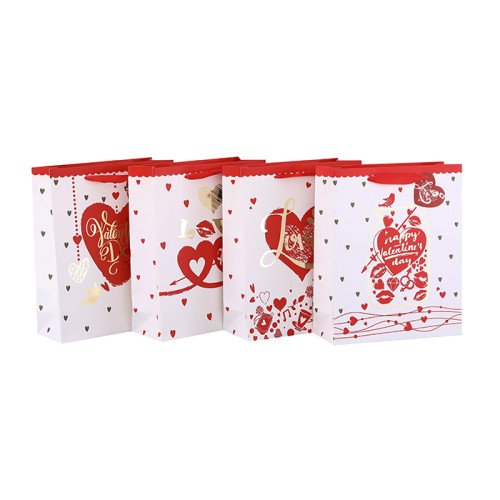 Herz-Stil Valentinstag Papier Geschenk-Taschen mit Hang-Tag mit 4 Designs Assorted in Tongle-Verpackung