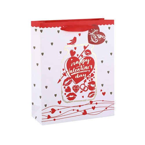 Bolsas de regalo de papel estilo corazón de San Valentín con etiqueta colgante con 4 diseños surtidos en embalaje de llave