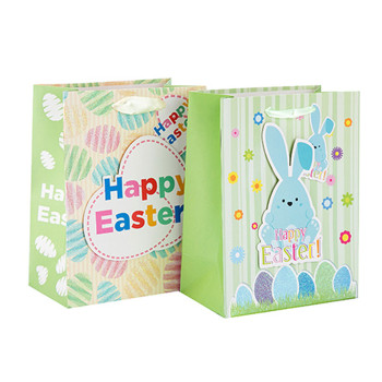 Wholesale Easter Custom Durable and Recyclable Gift Paper Bag with Different Size with 2 Designs Assorted in Tongle Packing