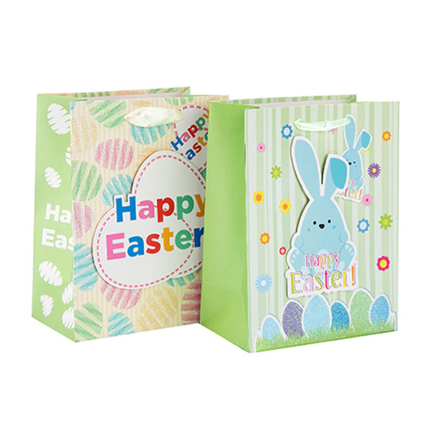 Bolsa de papel al por mayor durable y reciclable de encargo del regalo de Pascua con diverso tamaño con 2 diseños clasificados en embalaje de la llave