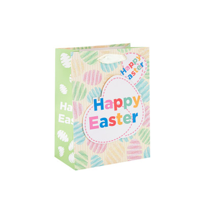Wholesale Easter Custom Durable and Recyclable Gift Paper Bag with Different Size with 2 Designs Assorted in Tongle Packing