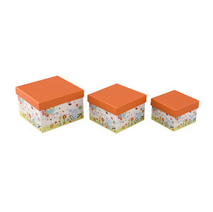 Custom floral pattern landscape square paper gift boxes with 3 pcs per set in Tongle Packing