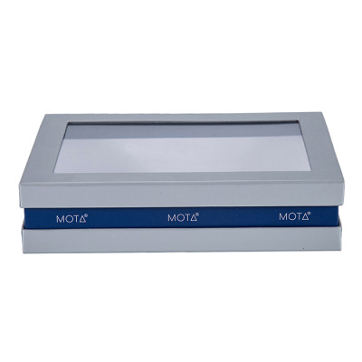 Custom Design Flip Flap Sliver Grey Board Paper Box with Clear PVC Window in TONGLE PACKING