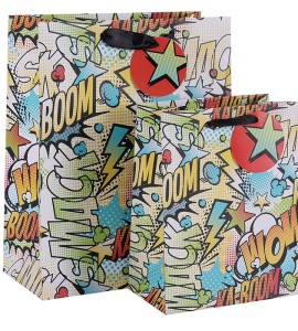 KA-BOOM SMACK WOW Paper Carrier Bags Fancy Gift Bags With Round Hangtag In TONGLE PACKING