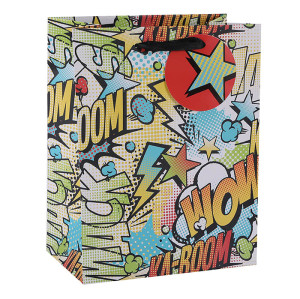 KA-BOOM SMACK WOW Paper Carrier Bags Fancy Gift Bags With Round Hangtag In TONGLE PACKING