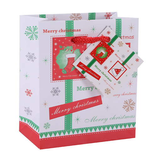 Classic Merry Christmas Paper Gift Bags Art Paper Bags Season's Greeting Paper Carrier Bags Nice Gift Packaging Bags with hangtag In TONGLE PACKING