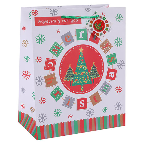I Wish You Merry Christmas AND Happy New Year Custom Paper Bags Art Paper Bags Season's Greeting Paper Carrier Bags Nice Gift Packaging Bags with hangtag In TONGLE PACKING